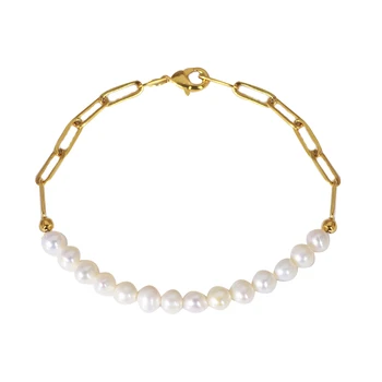 

Chain stitching pearl bracelet natural freshwater pearlcane single-wearing stackable adjustable bracelet