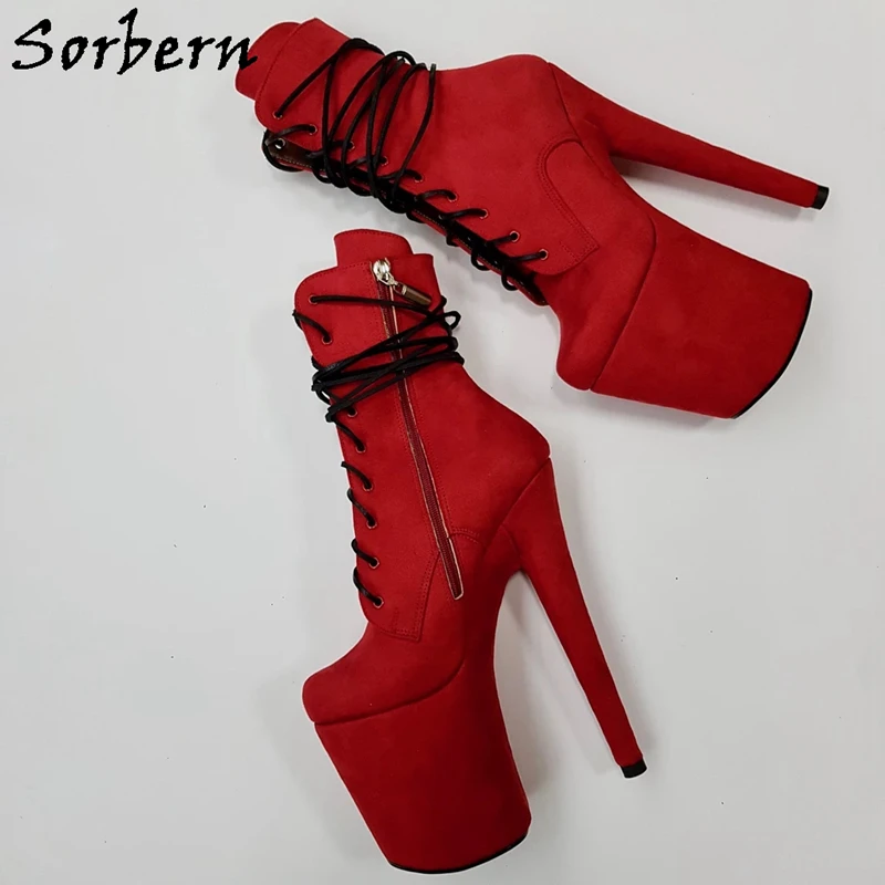 Sorbern/фуксия; сапоги до середины икры на платформе; Женская Осенняя обувь; 20 см; Высокий каблук; дизайнерские сутулящиеся сапоги на молнии внутри - Цвет: Красный