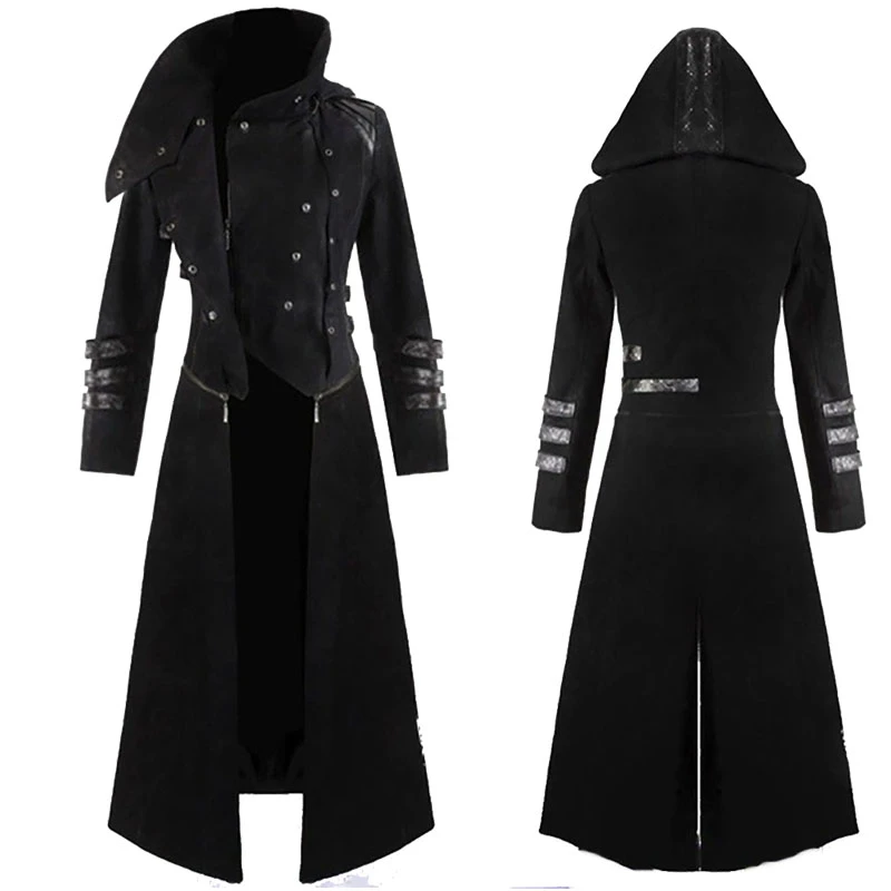 Steampunk Gothic Long Trench Top Coat Men Military Peacoat High Collar ...