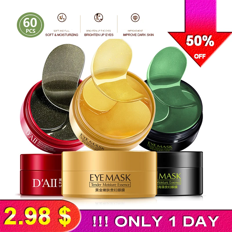 

Collagen Eye Patches 60PCS Gold Green Anti Wrinkles Eyes Mask Dark Circles Bags Ageless Hydrogel Anti-Aging Korean Gel Patch LH