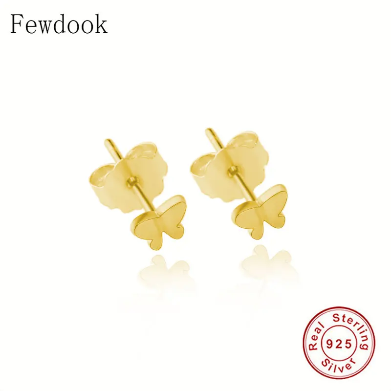 

100% Plata de Ley 925 minimalista Animal mariposa dorada Pendientes de botón niños bebés mujeres Pendientes de moda 2019 nueva llegada