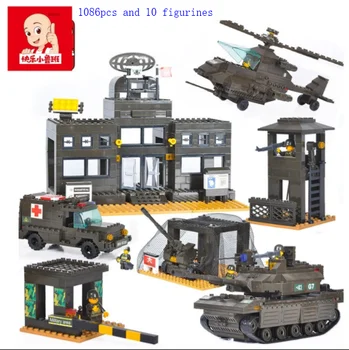 

sluban 7100 1086pcs military army headquarters helicopter building blocks Bricks Toy Model Toys Tank world war 10 figures
