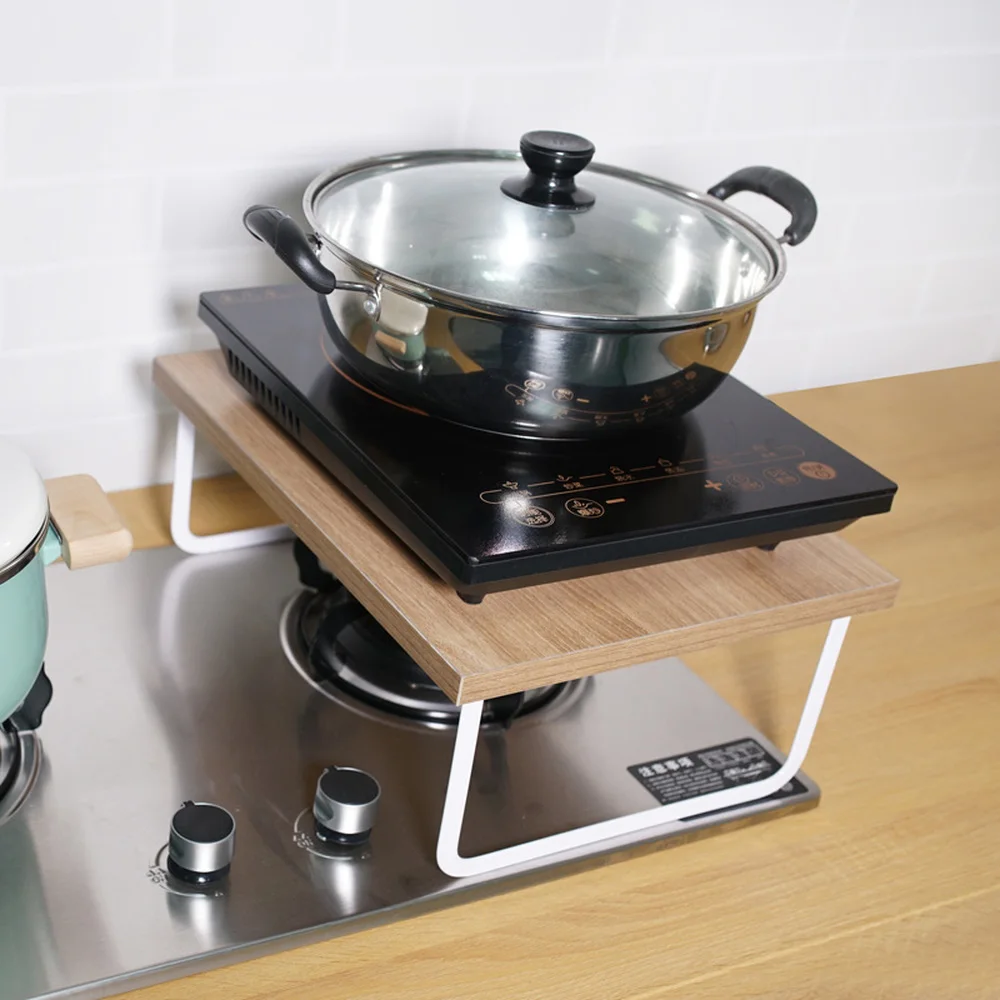  Multi-function household storage rack kitchen solid wood induction cooktop bracket WY8051501 - 33056714986