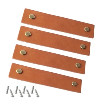 

4Pcs Drawer Knob Pull Handle Genuine Leather Cabinet Pulls for Home Office
