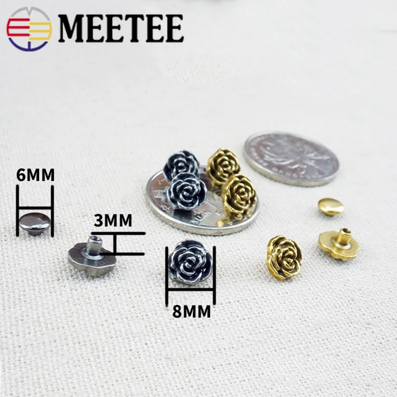 Meetee 10/30 шт 8 мм Металл розовое, с заклепками, с пряжкой в стиле ретро медная заклепка винт кнопка Декор ногтей пряжки ювелирные изделия DIY, мужская сумка аксессуары