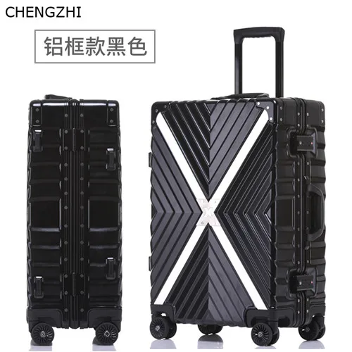 CHENGZHI Aluminum Frame+PC+ABS Rolling Luggage, 20"24"26"29"Inch Crash Proof Suitcase Trolley Travel Suitcase On Wheels - Цвет: Aluminum frame