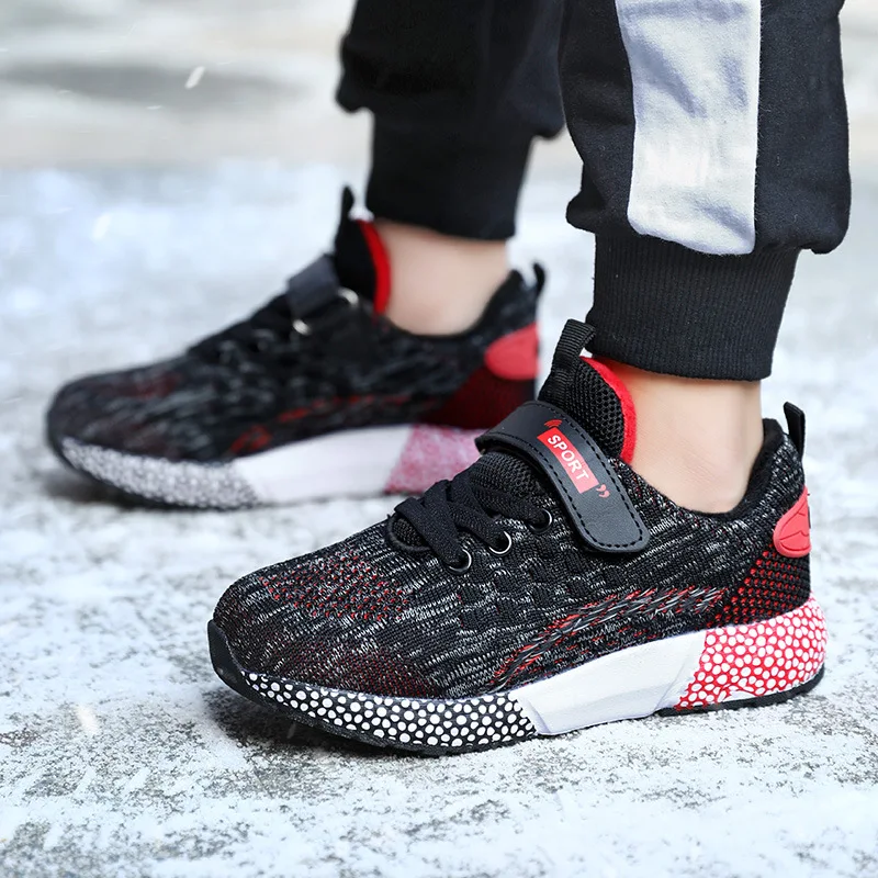 

BOY'S Trendy Shoes 2019 Spring And Autumn New Style Mesh plus Wool Fly Woven Children Sports Shoes Young STUDENT'S Girls Middle