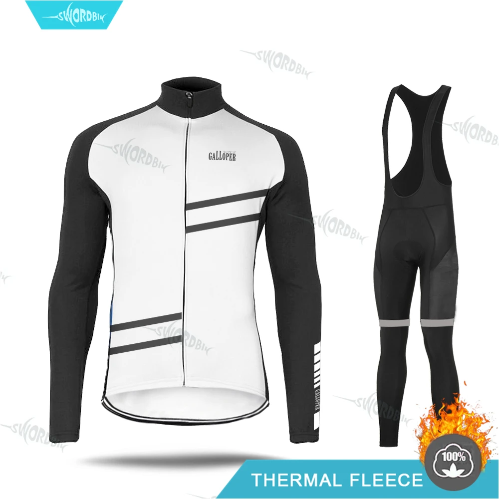 Bib Cycling Set Велоспорт Джерси с длинным рукавом набор Для мужчин зимние Велосипедная форма Термальность флис шоссейные велосипеды MTB одежда Ropa De Hombre - Цвет: Bib Cycling Set