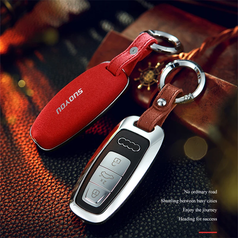 

Suede Fur Zinc alloy Car Key Case Cover For Audi A6 C8 A7 A8 2018 2019 smart shell Accessories Keychain Holder Keyring durable