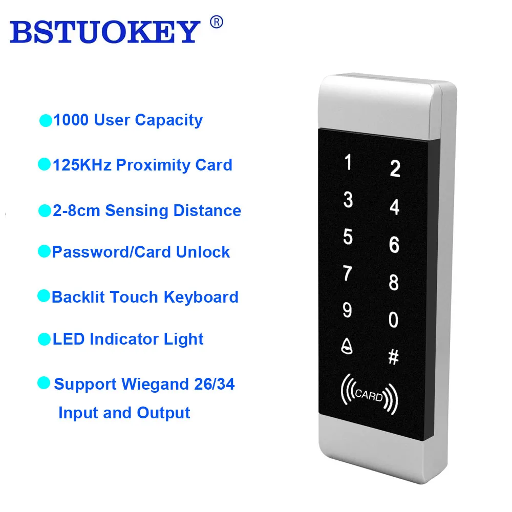 RFID access control 125khz Standalone Access Control Narrow Size Door Frame Touch Keypad with Backlight 1K user for office/home