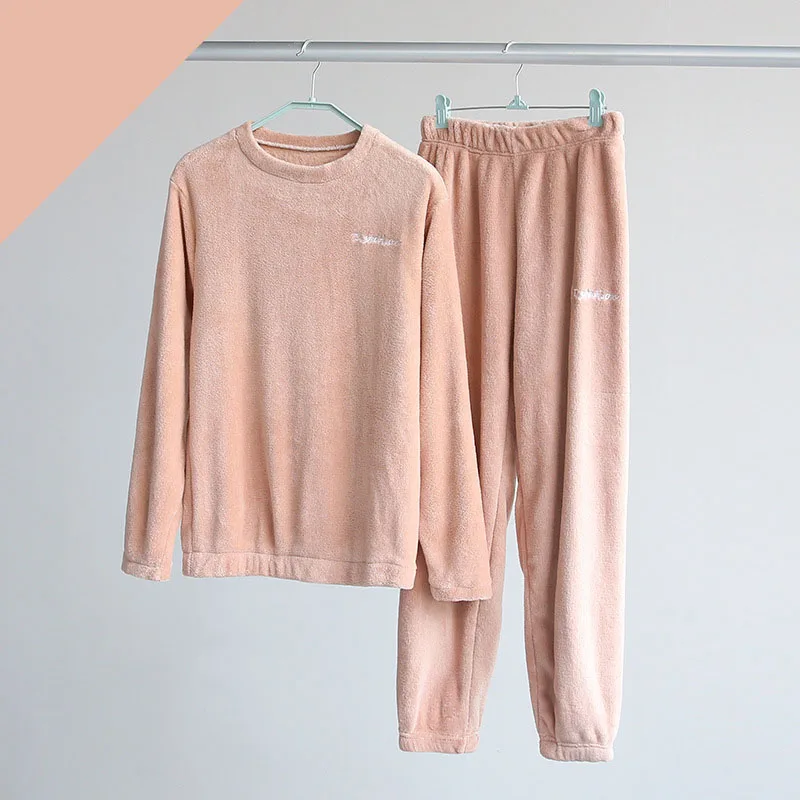 Sanderala Women Flannel Winter Pajamas Sets  Round Neck  Soft Lingerie Top Long Sleeve T-Shirt & Pants Homewear Warm Underwear