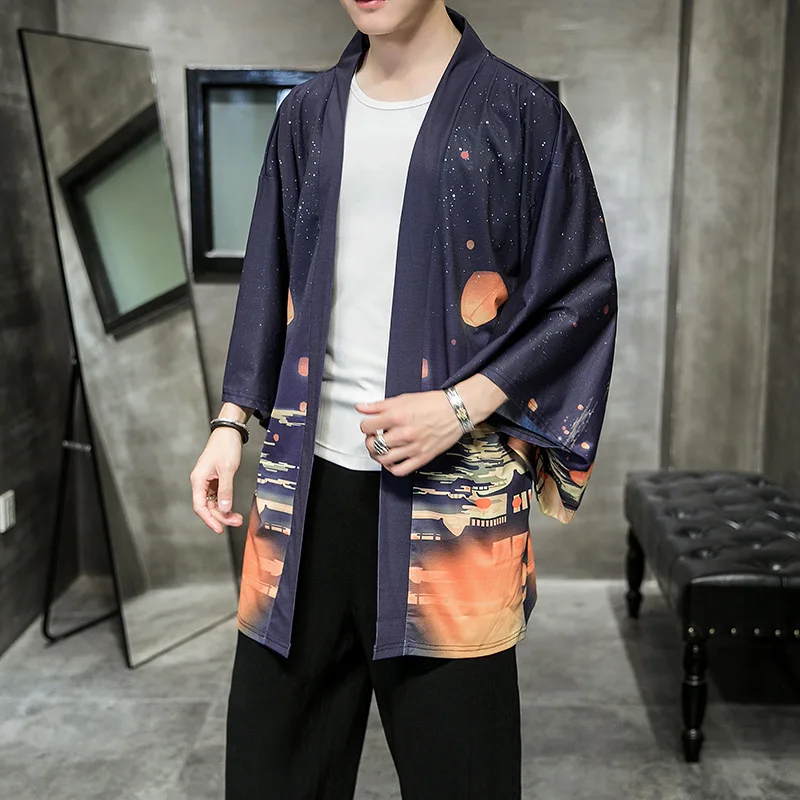 Yukata Кимоно Кардиган для мужчин японское кимоно для мужчин принт Азия кимоно костюм для косплея Топ пляжное тонкое повседневное пальто Солнцезащитная рубашка - Цвет: as picture