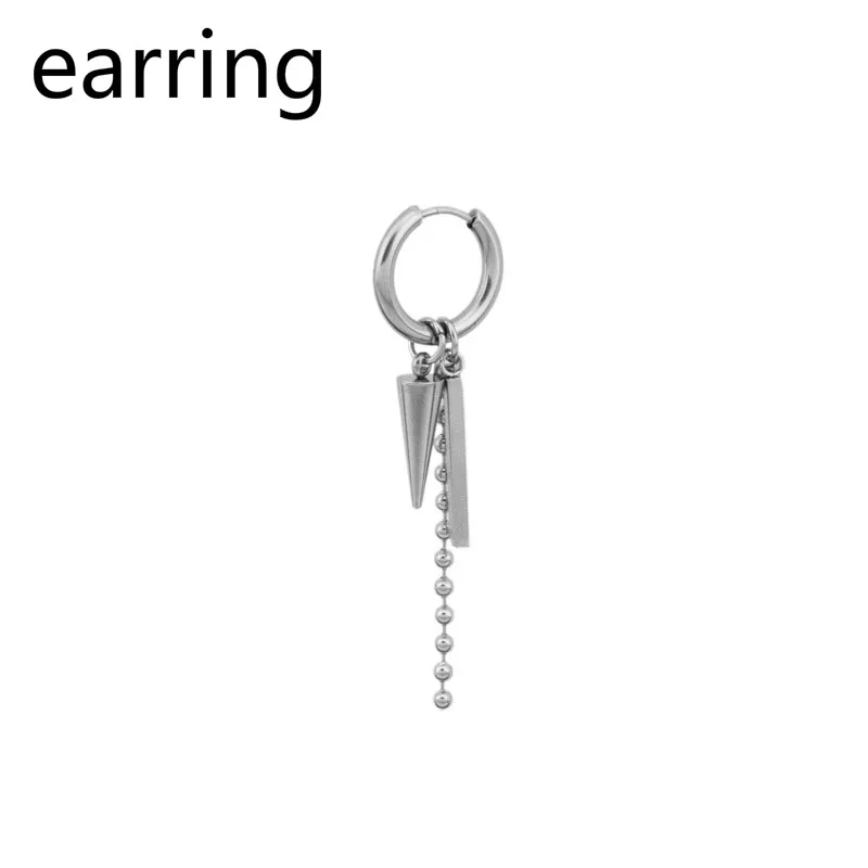 Explosion Models Sharp Tapered Bead Earrings Men and Women Stainless Steel Puncture Clip Tip Cone Bead Chain Earrings New