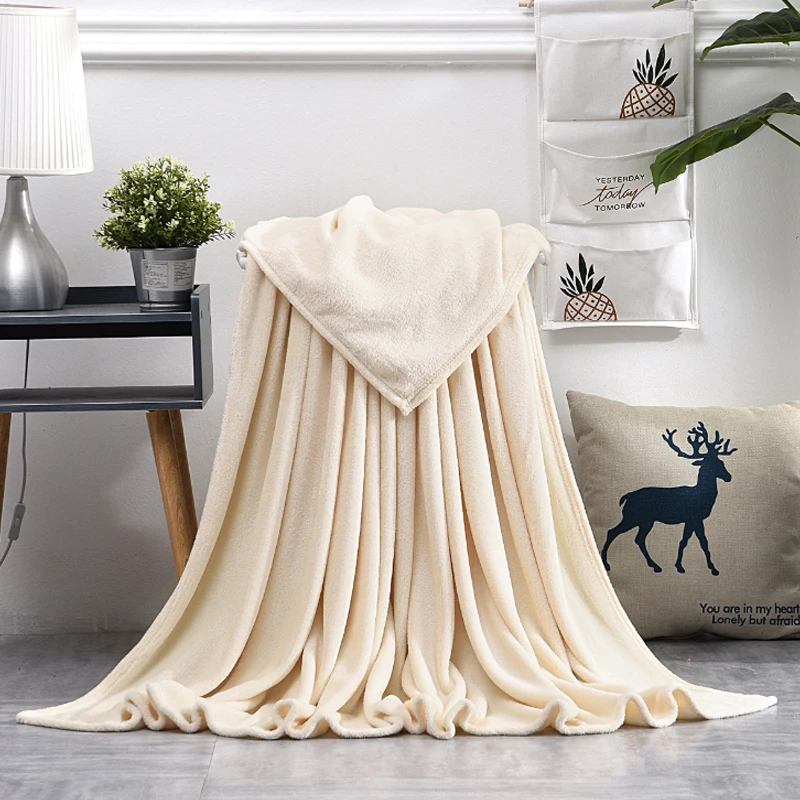 Beige Коралловое флисовое фланелевое одеяло s для кровати из искусственного меха норки, одноцветное покрывало для дивана, мягкое теплое зимнее клетчатое плюшевое одеяло - Цвет: Beige