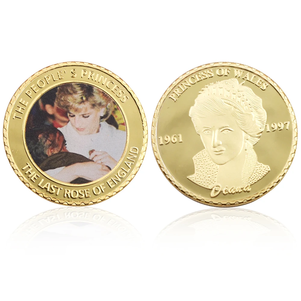 WR 5pcs Princess Diana Gold Colored Coin 20th Anniversary Set For Lady 