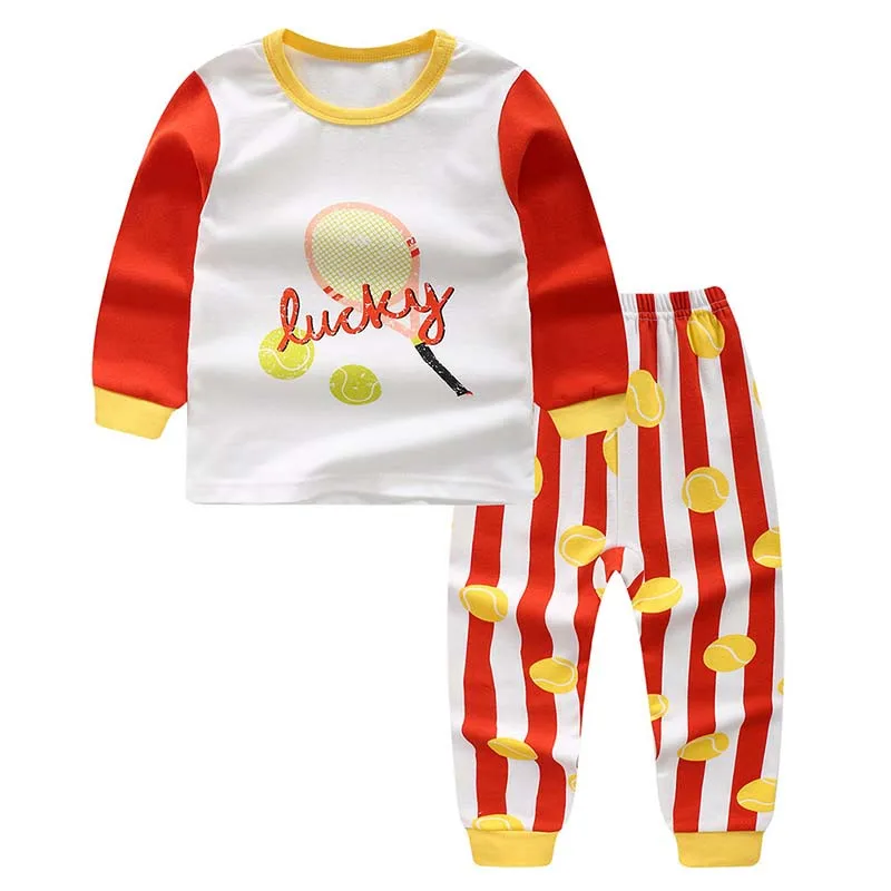 Новая весенне-Осенняя детская пижама для новорожденных мальчиков и девочек удобный хлопковый топ с длинными рукавами с милым рисунком+ брюки, Пижама - Цвет: Красный
