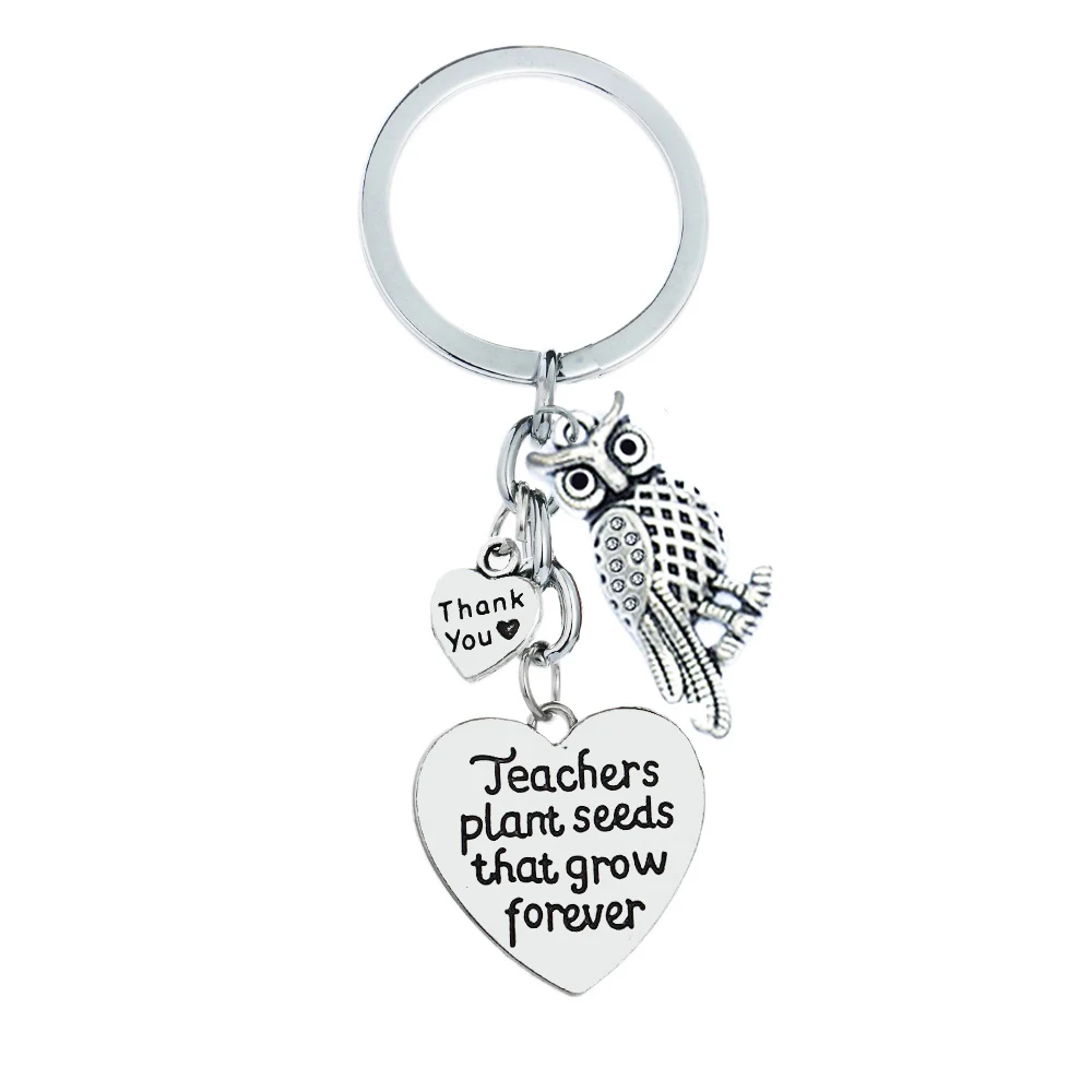 12PC Teachers Plant Seeds That Grow Forever Keyring Owl Pendant Thank You Love Heart Charm Keychains Teacher's Day Gifts Jewelry |