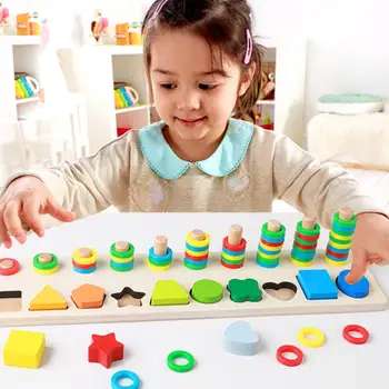 

Children Wooden Digital Numbers Geometric Shape Matching Board Educational Toy