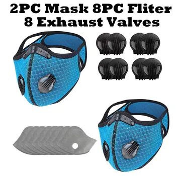 

2pcs Breathable Face Mask with 8 Filters 8 Exhaust Valves Washable Face Mask Face Shield Reuseable Cloth Mouth Caps