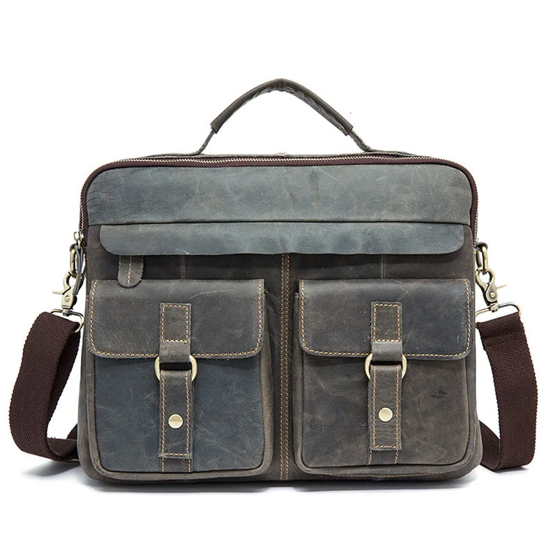 

2019 New Men Briefcases Genuine Leather Vintage Handbag Briefcase Messenger Shoulder Crossbody Bag Men's Business Bags