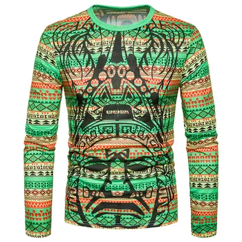 

Cartoon character head print long sleeve casual T-shirt, new punk fashion men's T-shirt