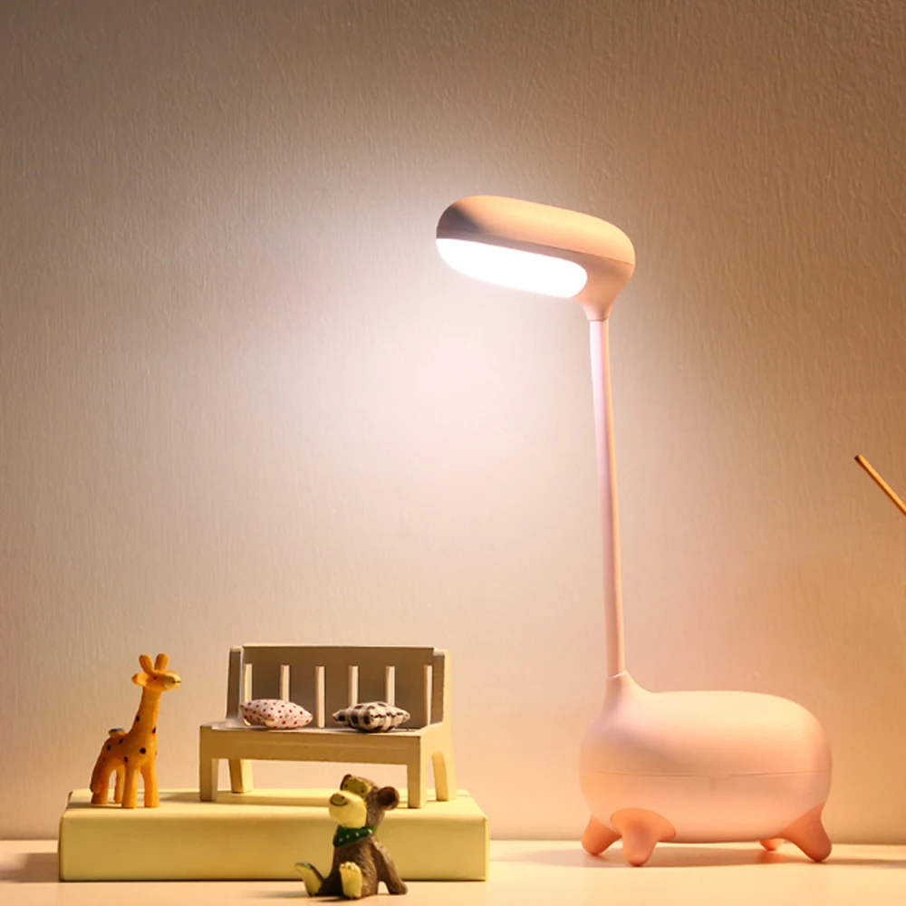 Сенсорный выключатель, настольная лампа светодиодный перезаряжаемый с регулируемой яркостью, 3 режима, свет для чтения, милый олень, светодиодный Настольный светильник, мультяшный USB светодиодный Настольный светильник, новинка