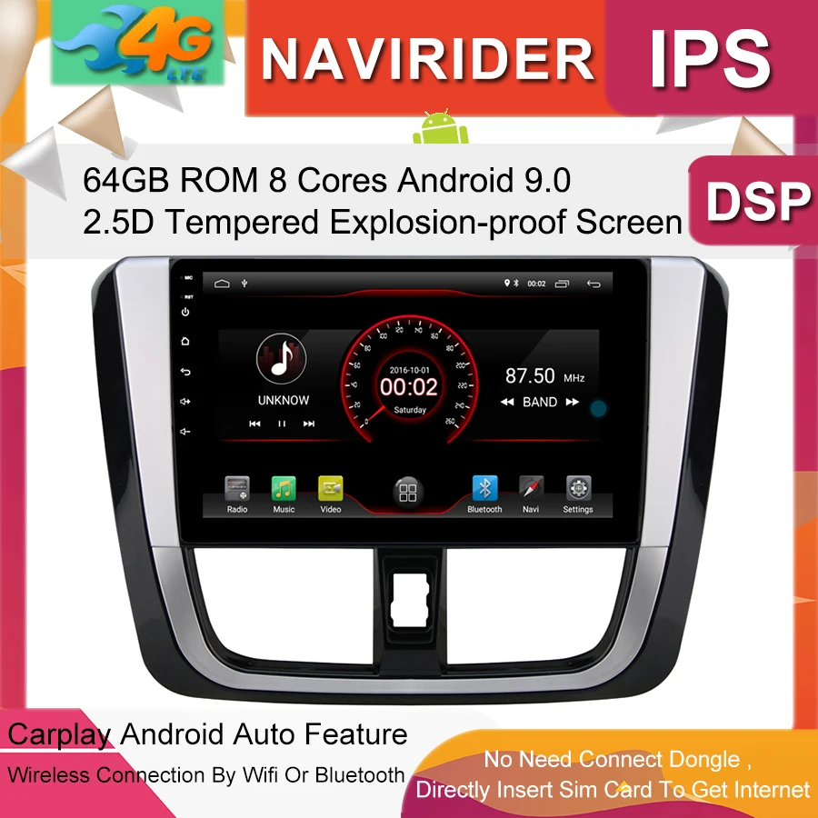 Discount Built in 4G Lte car Intelligent navigation tape recorder 9.0 android car gps radio multimedia player for toyota YARIS 2017 0