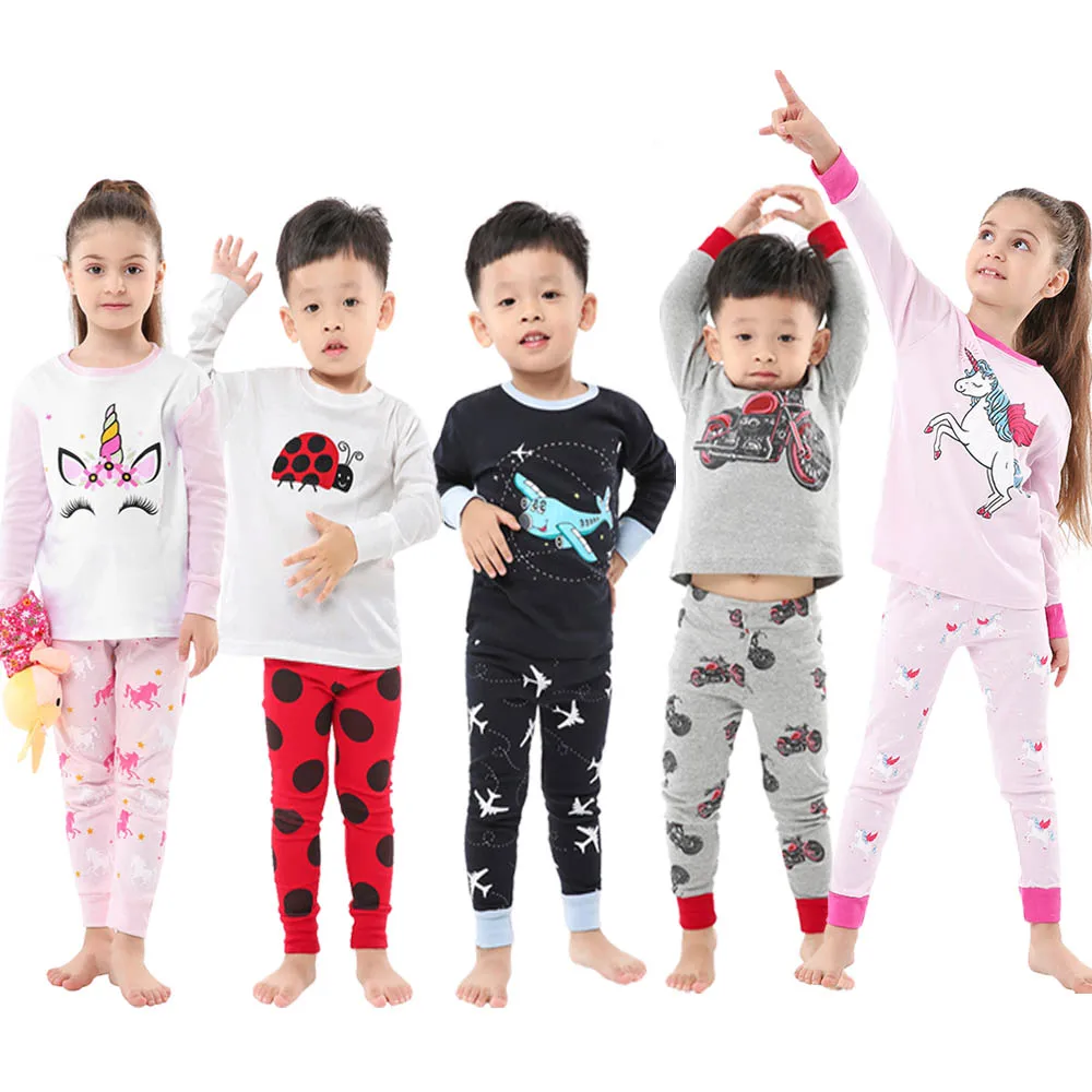 Pajamas Kids Girls Baby-Boys Unicorn Cotton 100 for 1-8-Years Nightwear Motorcycle