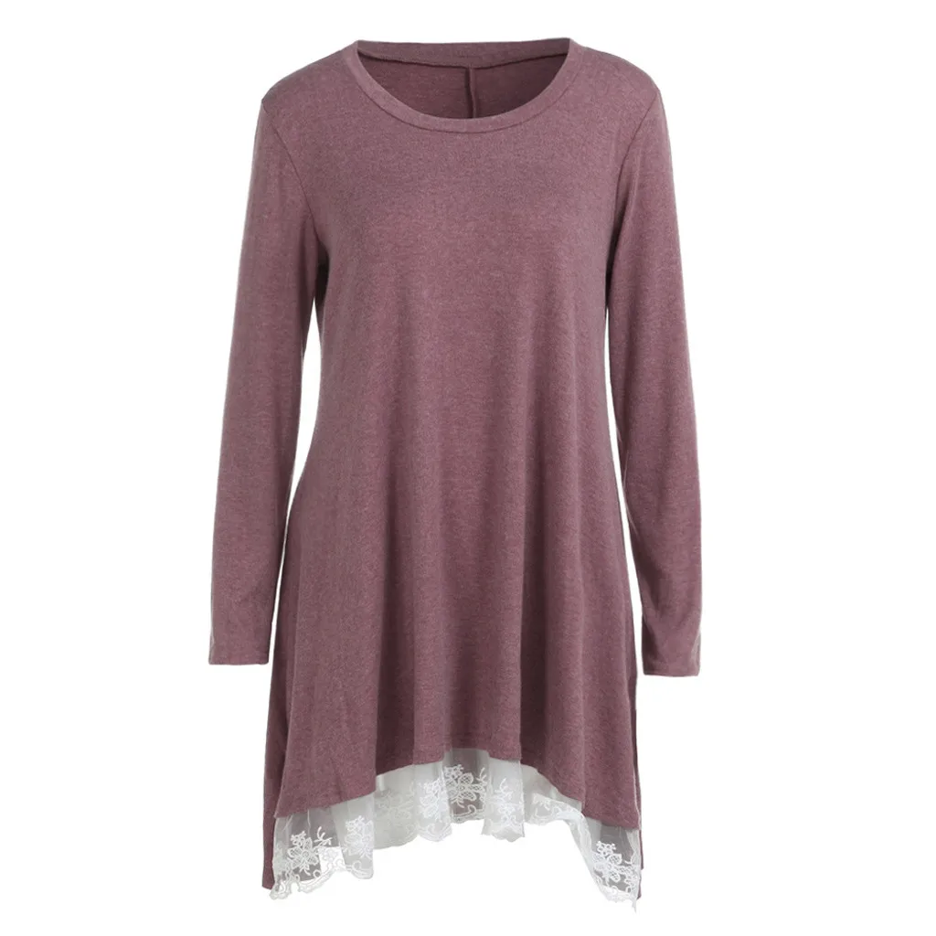 Poleras mujer de moda camiseta mujer Футболка женская кружевная Повседневная Туника с длинным рукавом Топы свободная футболка camisa feminina