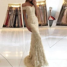 Новое поступление, платья для выпускного вечера цвета шампанского, кружевное, с открытыми плечами, милое, торжественное, вечернее платье, Robe de Mariee, без рукавов