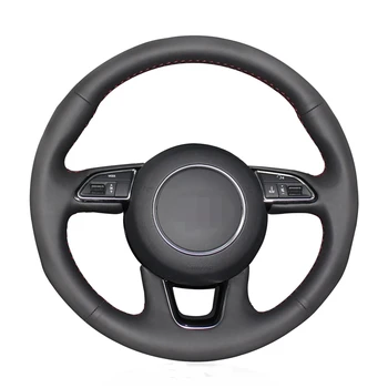 

OLPAY Comfortable Black Genuine Leather Car Steering Wheel Wrap Cover for Audi Q3 2015-2018 Q5 2013-2017 Q7 2012-2015