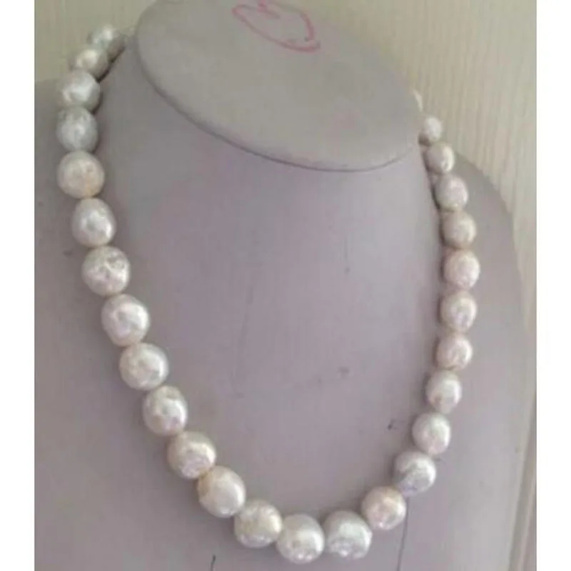

free shipping noble jewelry Australian south seas baroque white pearl necklace 10-12mm 14k gold jj