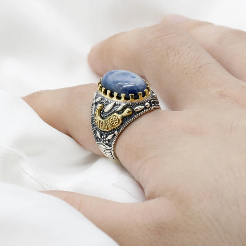 New Fashion Türkiye Men's Handmade Ring S925 Sterling Silver Natural Kyanite Luxury Religious Muslim Islamic Jewelry Party Gift - Image 5