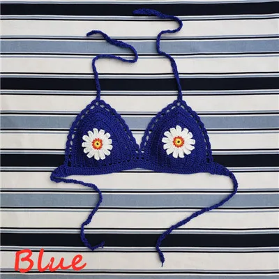 Unlined Blue 11 цветов ручной работы крючком кружева Bralette или пуш-ап бюстгальтер Boho пляж бикини Топ Холтер - Цвет: Unlined Blue