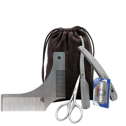 Men Beard Grooming Kit Trimming Shaving Comb Set Mustache Scissors Shaping Shaver Safety Razor Beard Care Styling Tool