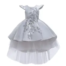 Нарядные Платья с цветочным узором для девочек на свадьбу; элегантное платье принцессы; кружевное платье со шлейфом с аппликацией из бисера; детское платье без рукавов с большим бантом