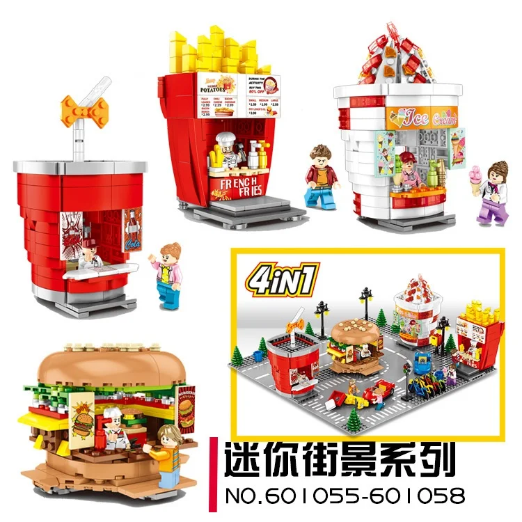 Cheap SEMBO Blocks Mini Street Shop Building Bricks Cute Micro Store chips Model hamburger Educational Kids toys Fun Children Gifts