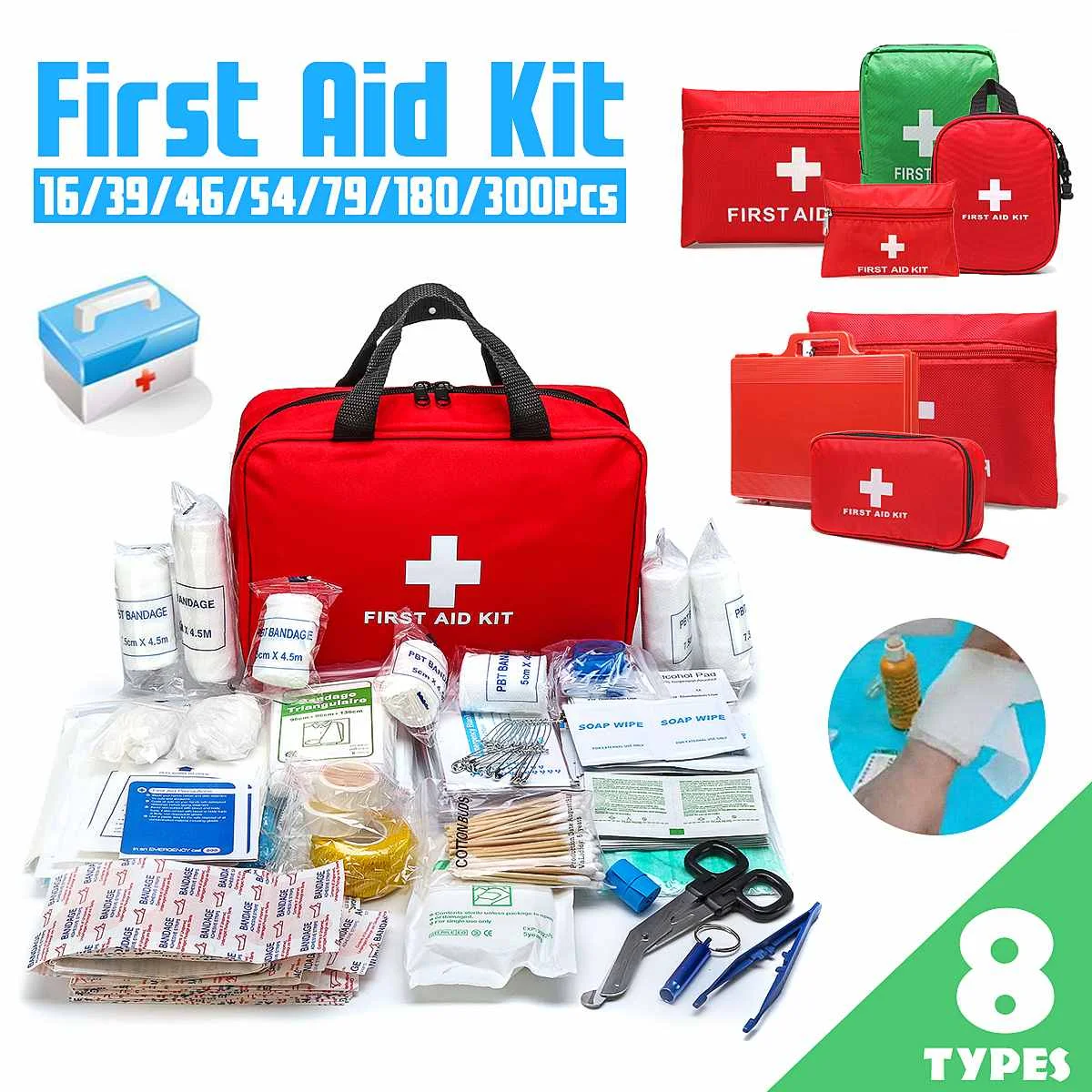 16 pces-300 pces kit de primeiros socorros portátil doméstico viagem de emergência acampamento ao ar livre saco de carro tratamento de primeiros socorros kit de sobrevivência