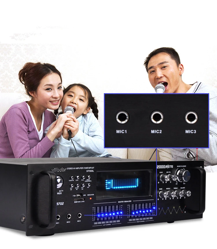 С equ alizer HF908L высокой мощности Bluetooth KTV усилитель 210 Вт+ 210 Вт/караоке ОК звук пение/с пультом дистанционного управления