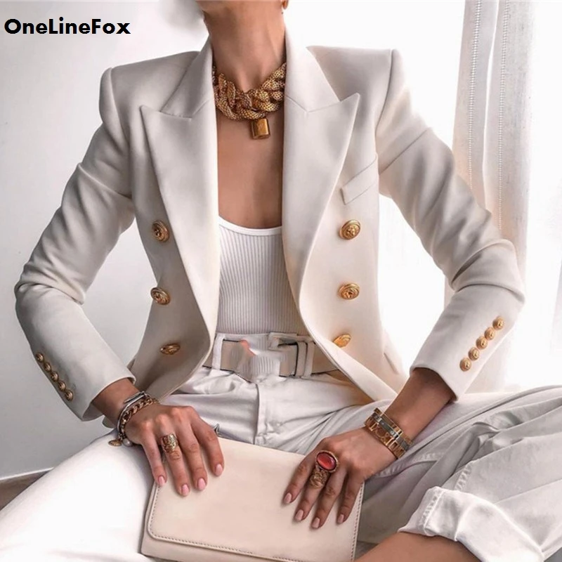 

OneLineFox Blazer Women 2020 Autumn Long Sleeve Winter Short Coat Elegant Work Office Wear Solid Slim Blazer Feminino Outwear