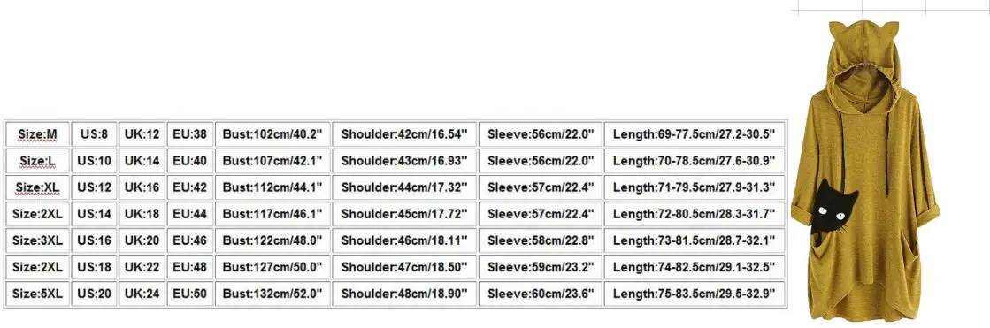 2019 Женские повседневные толстовки Печать Кот уха с капюшоном одежда с длинным рукавом с закатанными рукавами карманы нерегулярные блуза