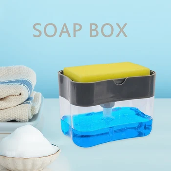 

2 In 1 Soap Pump Dispenser & Sponge Holder Dish Washing Manual Press Liquid Soap Dispenser With Sponge For Kitchen Bathroom Tool