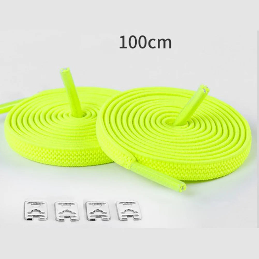 1 пара 100 см без галстука ленивые шнурки резиновая обувь кружева безопасные эластичные плоские шнурки - Цвет: Зеленый