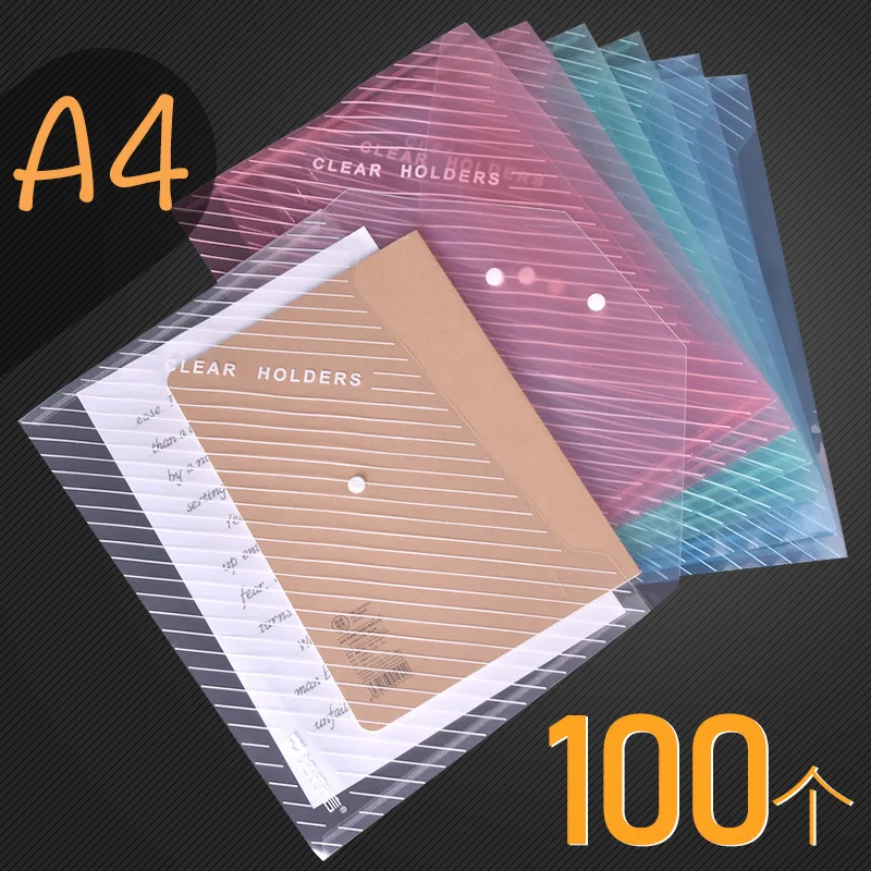 

Thick 100 hlison Transparent File Holder A4 Snap Closure File Storage File Bag Button File Holder White