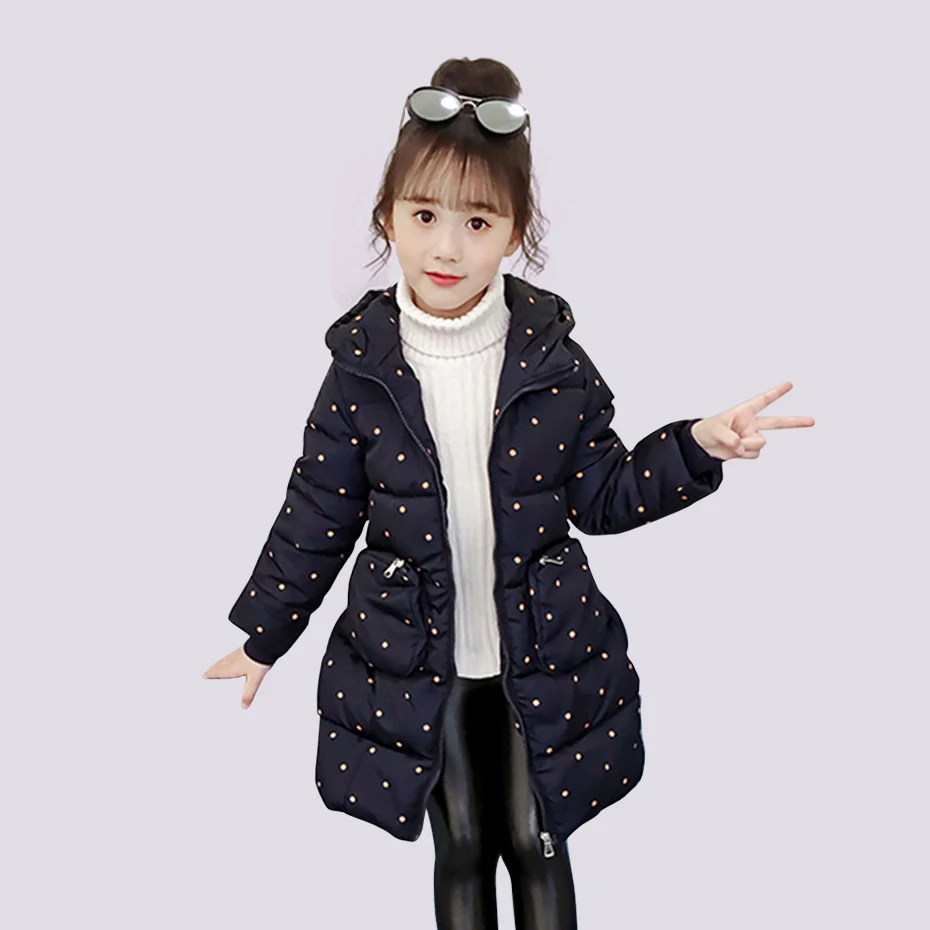 

New Girls Coats Polka Dot Girls Parkas Casual Hooded Girls Down Jackets Winter Thick Warm Clothes For Girls 6 8 10 12 14 Year