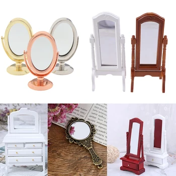 

1PCS 1/12 Scale Bathroom Doll House Miniature Vintage Mini Dressing Dresser Mirror Frame Dolls Furniture Toys