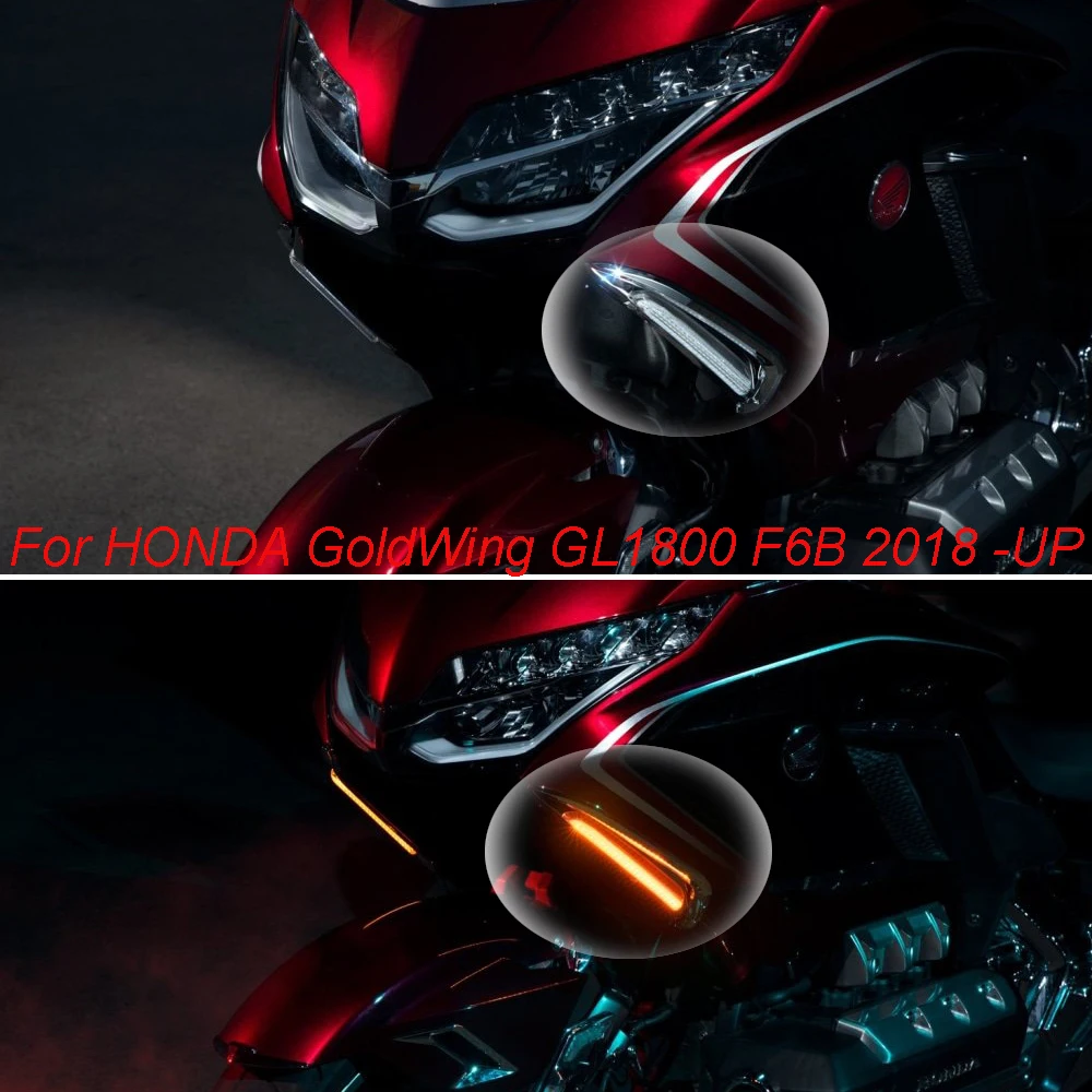 

For HONDA Gold Wing 1800 F6B GL1800 2018 2019 2020 2021 Motorcycle Front Lighted Vent Trim LED Turn Signal Kit Chrome or Black