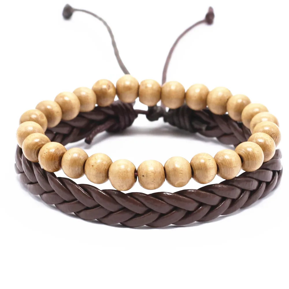 2 шт./компл. Модный черный мужской браслет Femme Homme аксессуары Pulseras Mujer Плетеный с бусинами кожаные браслеты для женские украшения - Окраска металла: Style 2