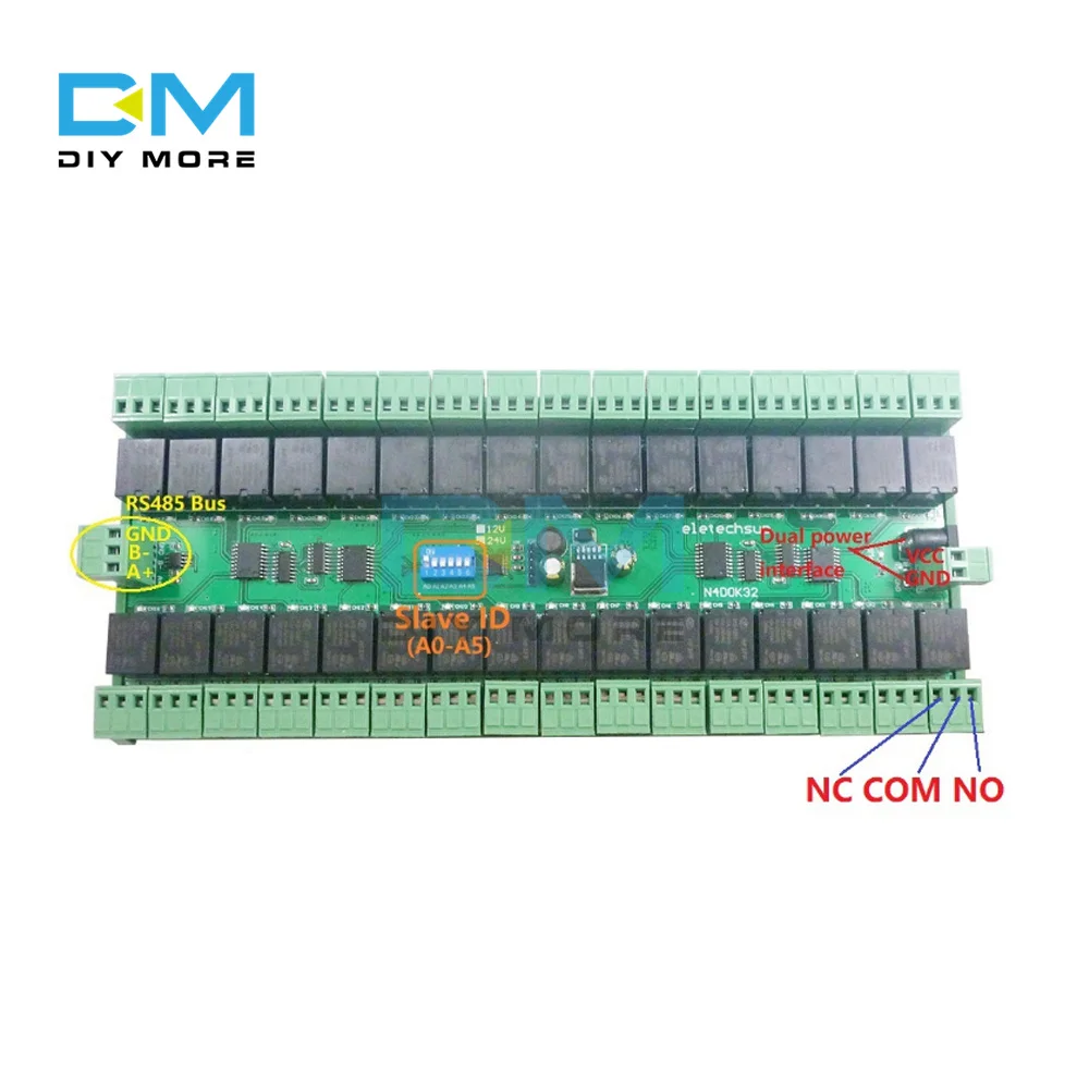 

DC 12V 24V 32ch Modbus RTU RS485 Relay Switch Board 485 Bus Remote Control Switch 32-channel PLC Expanding Board