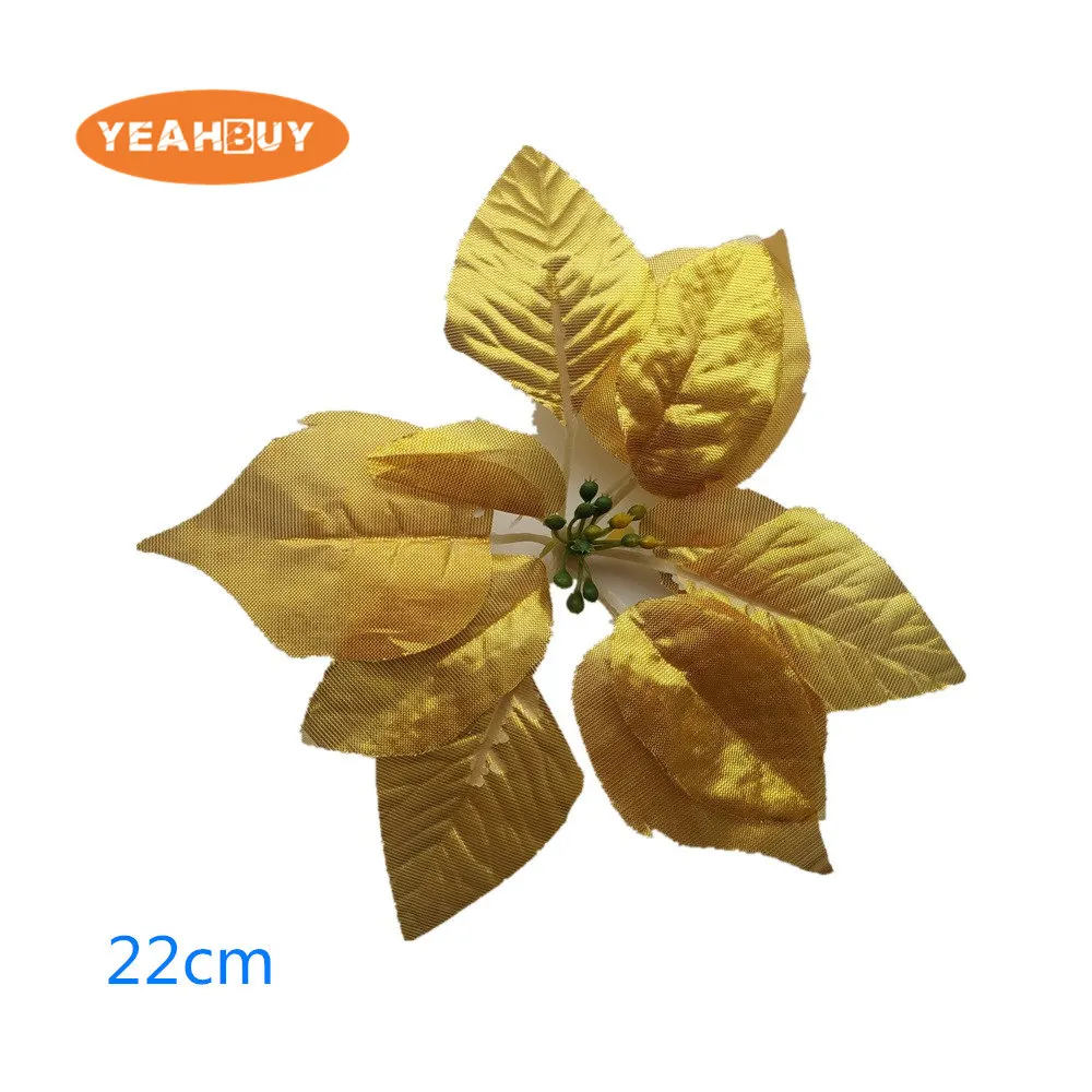 22CM golden 20 штук, на Рождество, с цветами, высокое качество Рождество цветы декоративная искусственная Пуансеттия(Рождественская звезда с цветочным принтом цвета: золотистый, серебристый елочные украшения 13/15/17 см - Цвет: 22CM golden